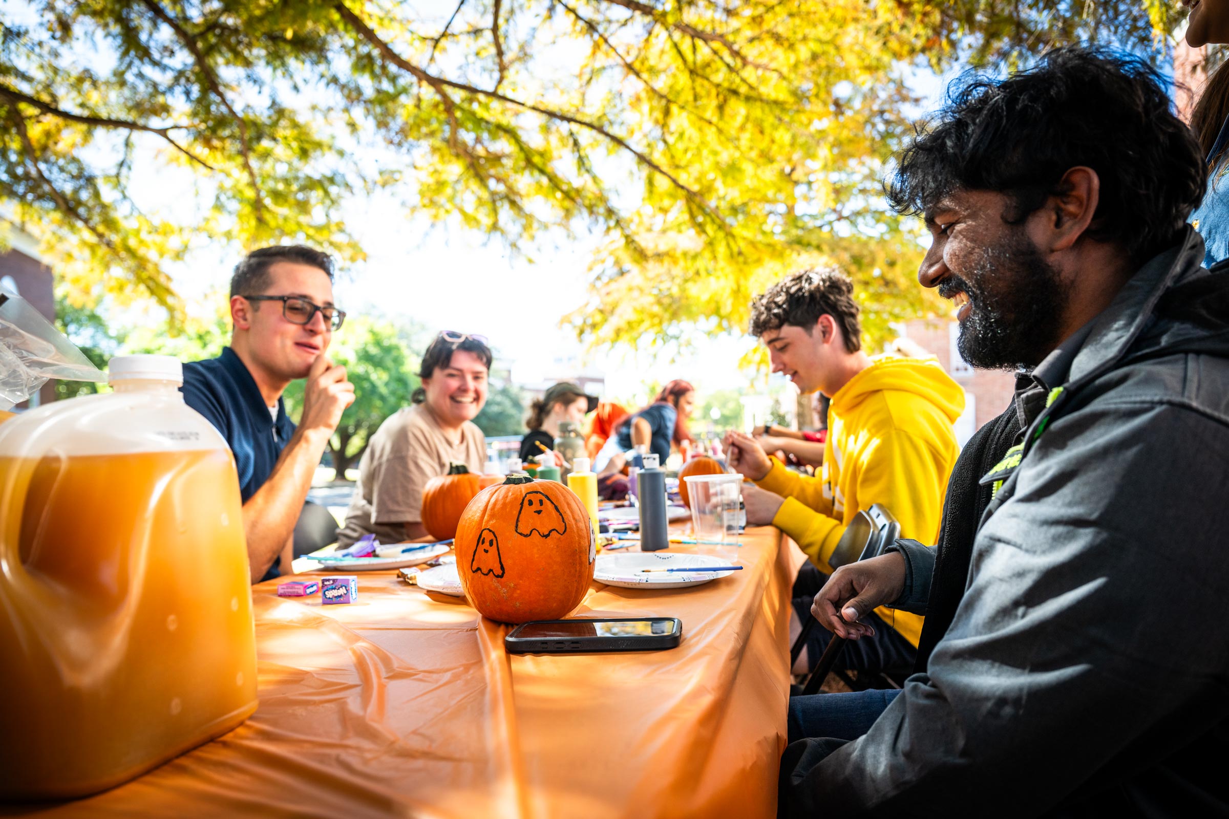 MSU graduate students paint pumpkins and enjoy the crisp fall weather outside Magruder Hall. Hosted by the Graduate School, the seasonal gathering offers a creative break from the academic routine and kicks off a series of Halloween events on campus. The festivities continue Friday [October 30] with the Graduate School’s annual and highly-anticipated haunted hall walkthrough, a tradition that welcomes the campus community to both tricks and treats.
