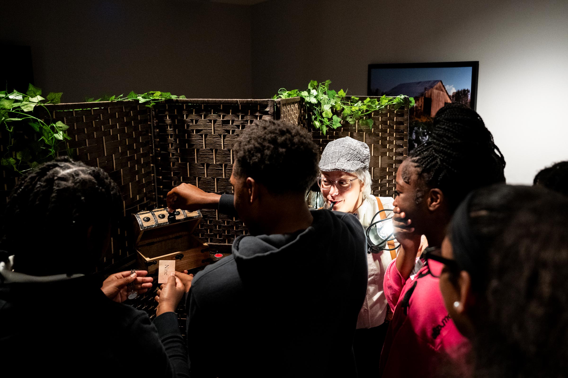 Devan Torrence-Pollitz, an instructor in MSU's Department of English, guides students through an interactive escape room as renowned Mississippi author William Faulkner during the English Expo, “Mississippi in the World.” The event welcomes students in grades 9-12 from across the state for immersive activities, including acting out and filming literature-inspired scenes, movie poster design, escape rooms and creative writing sessions. Through these experiences, the expo highlights Mississippi’s rich literar