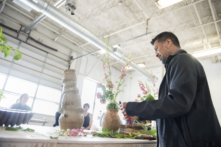 Emil Yanos demonstrates floral design with ceramics