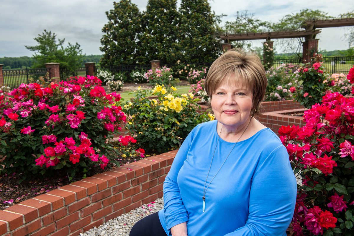 Beth Hathcock, pictured at MSU&amp;#039;s Veterans Memorial Rose Garden
