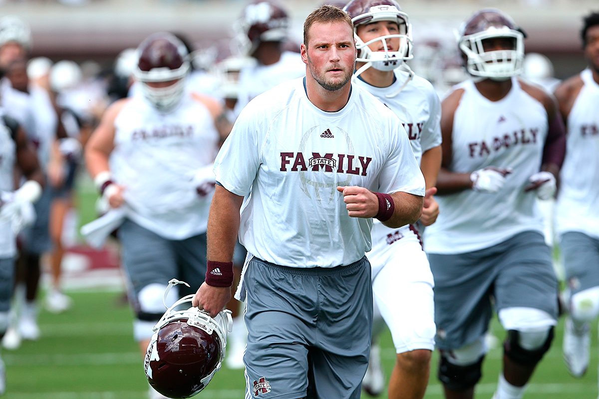 Hunter Bradley jogs off the MSU practice field.