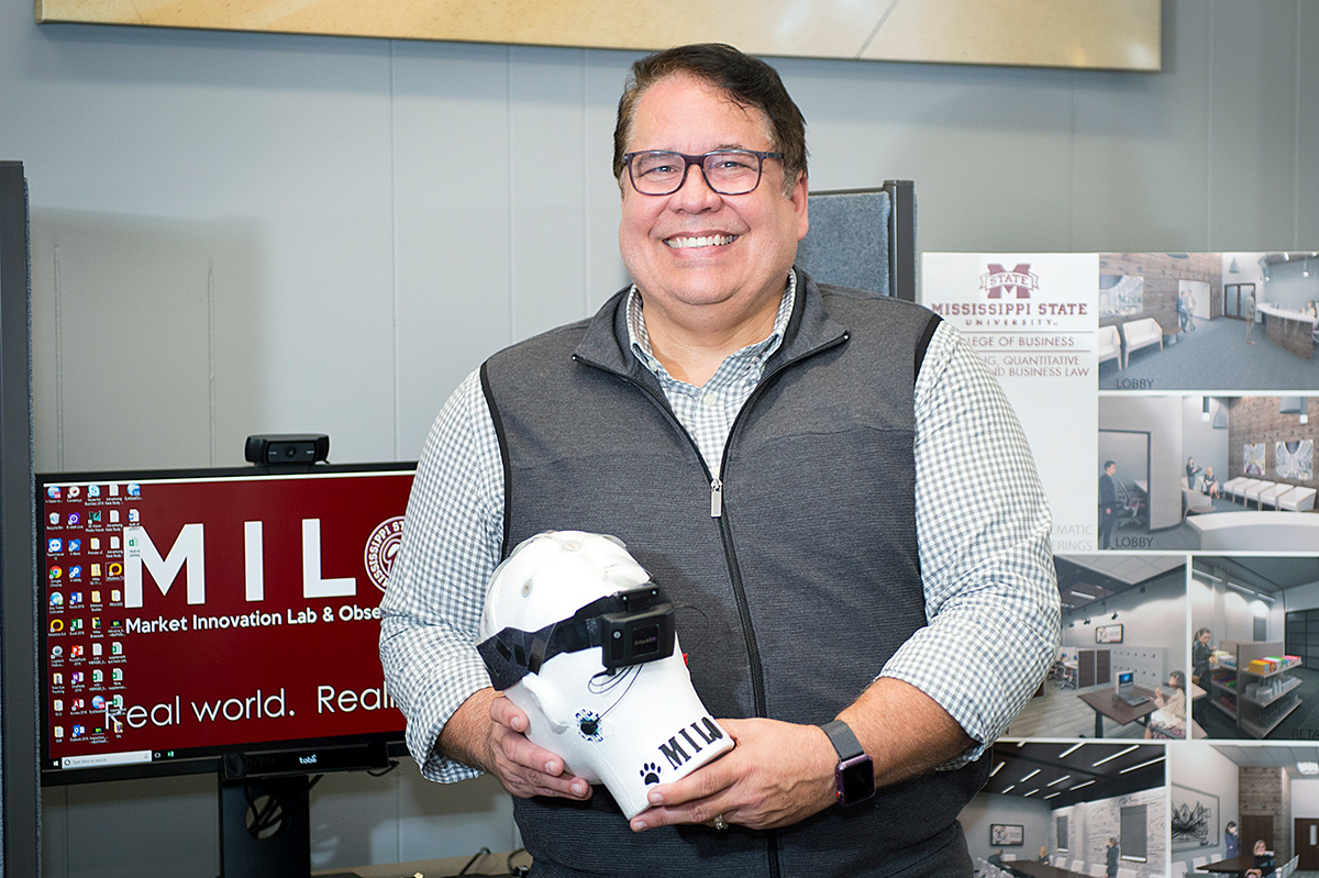 Mike Brezeale, pictured with high-tech equipment from the Market Innovation Lab and Observatory.