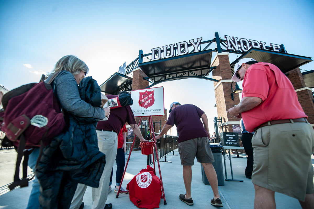 MSU fans make donations to the Salvation Army during the LA Tech Baseball game.