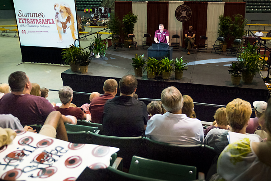Mississippi State Football Coach Dan Mullen addressed Bulldog fans Thursday [July 21] during Summer Extravaganza at the Mississippi Coliseum in Jackson. The annual event is sponsored by the MSU Alumni Association Central Mississippi Chapter.