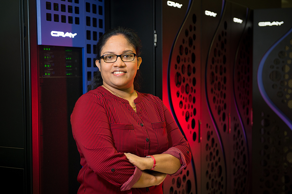 Chandani N. Nandadasa, pictured in front of MSU&amp;#039;s CRAY supercomputer.