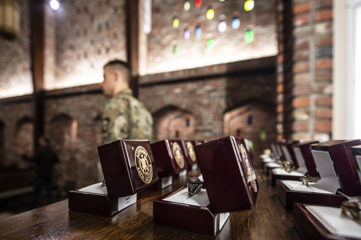 ROTC Cadets guard the 2018 Class rings in the Chapel of Memories.