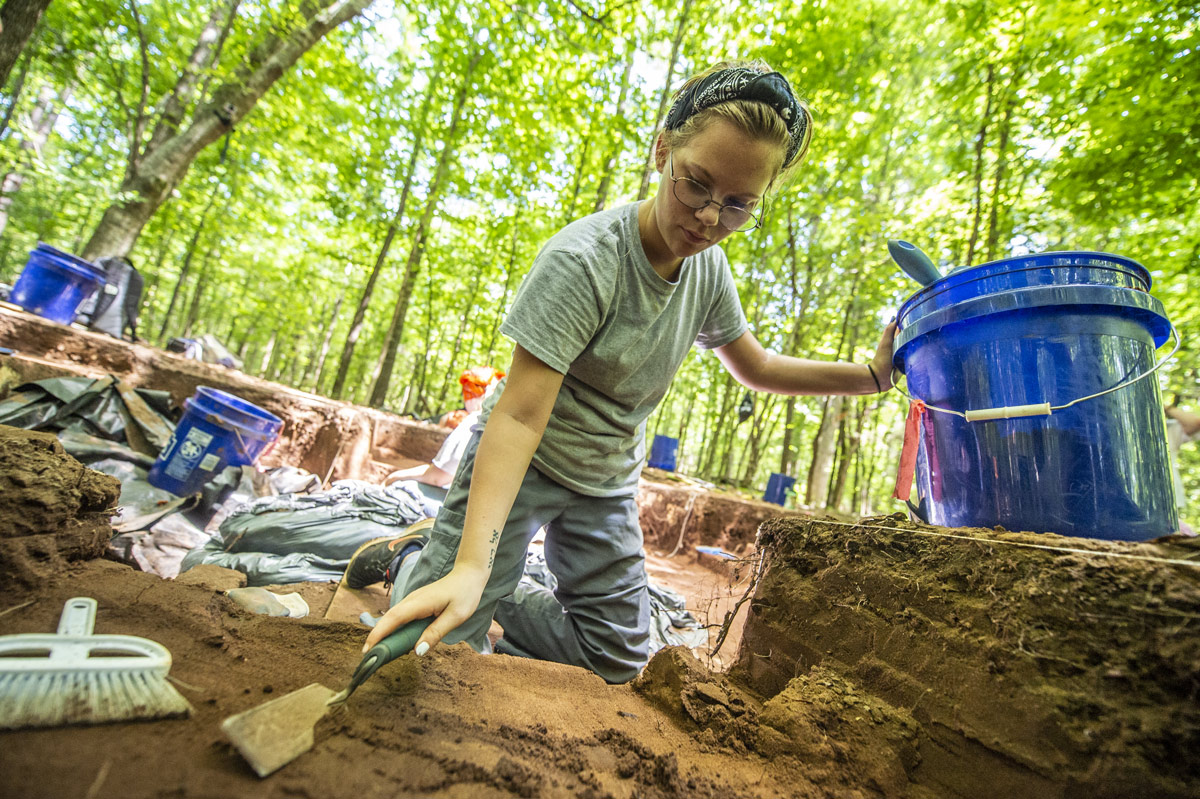 MSU Student Brittany Brown chips away at soil at an excavation site located just outside of Amory, MS.