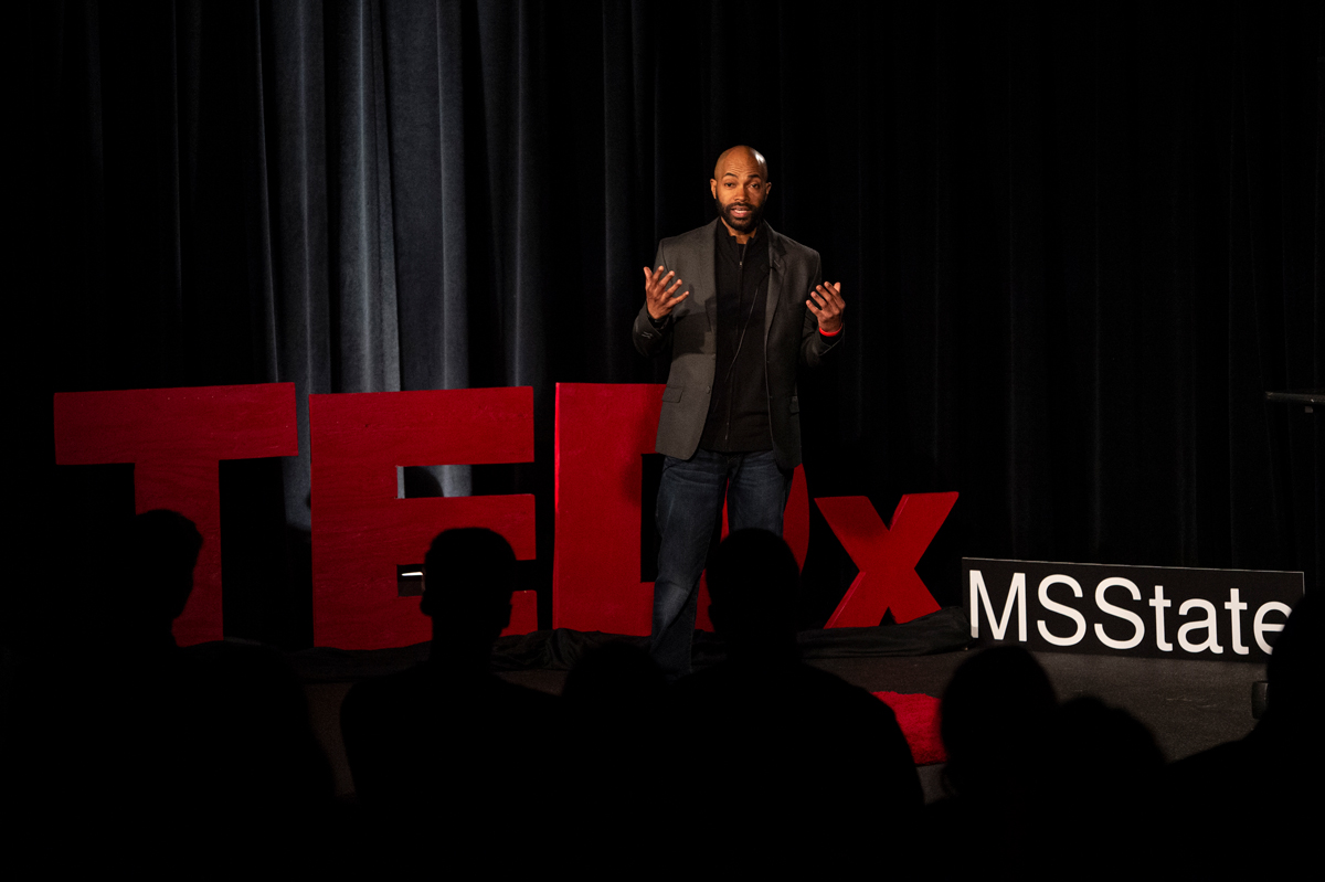 Kolie Crutcher gives a talk for the first ever TEDx Talks at Mississippi State.