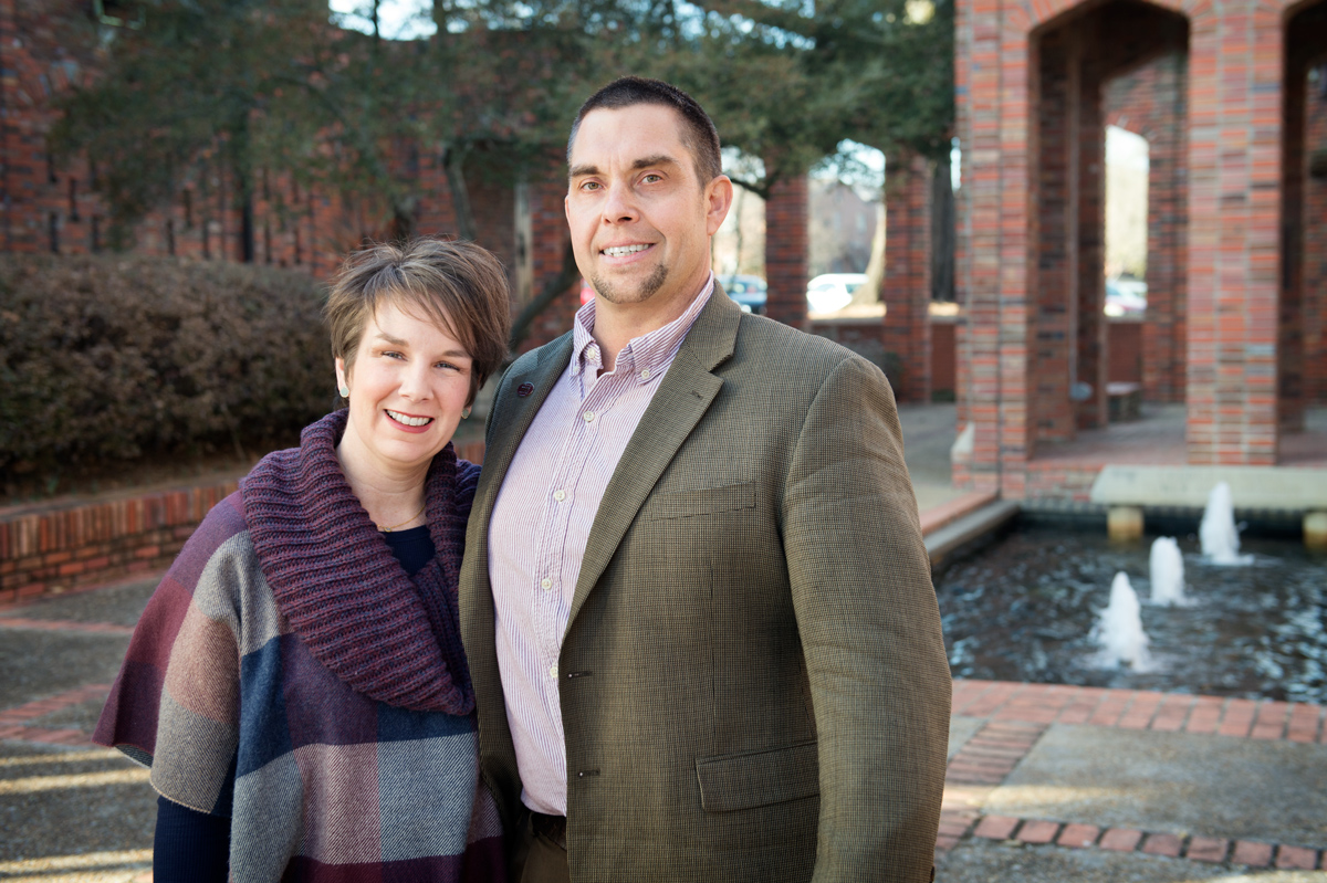 Jason and Allison Townsend, pictured outside MSU&amp;#039;s Chapel of Memories.