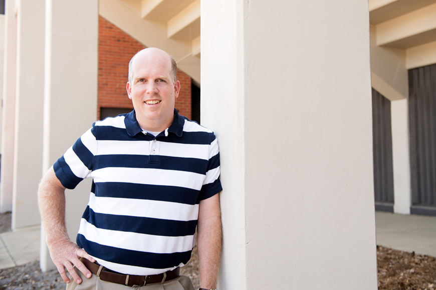 Gregg Twietmeyer, photographed outside of a campus building.