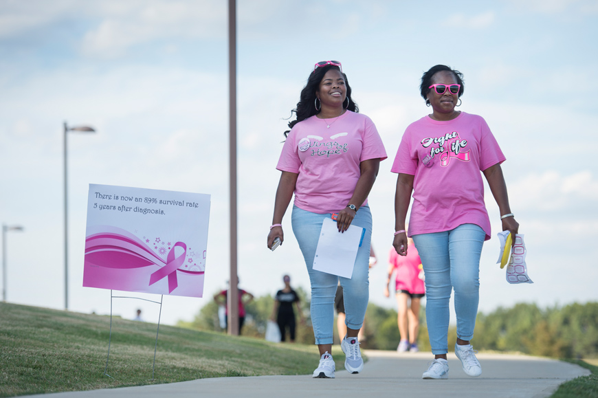 Pink Dawg Walk for breast cancer around Chadwick Lake