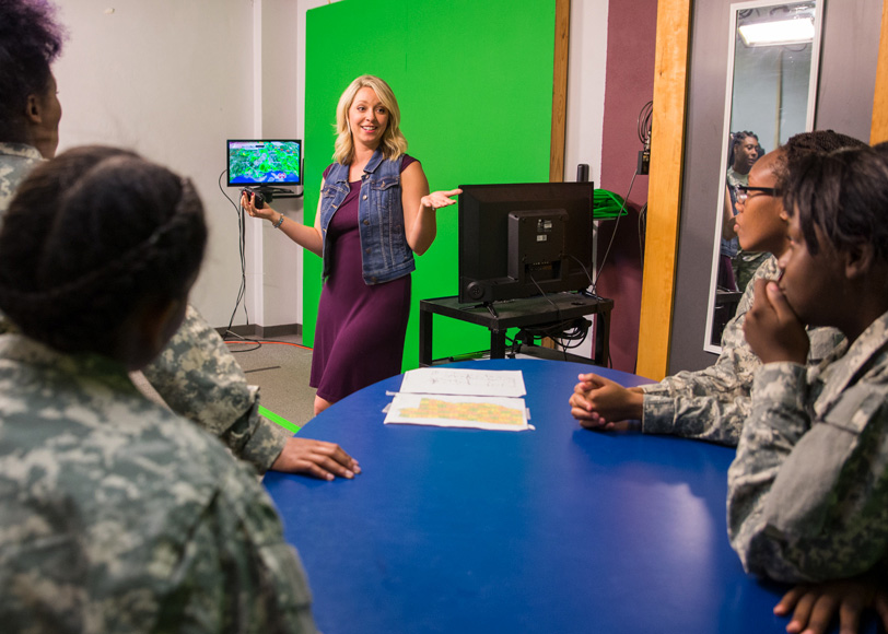 leaderSTATE campers receive a guided tour from MSU broadcast meteorology instructor Lindsey Morschauser.