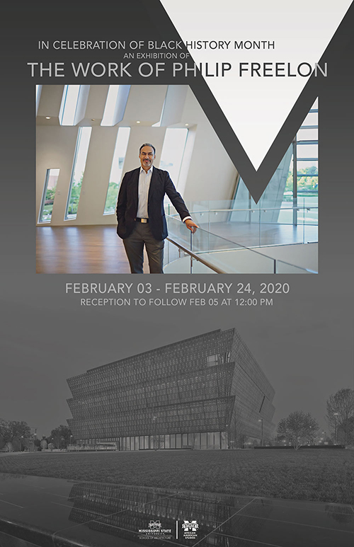 Promotional graphic for Philip Freelon's Black History Month exhibition at MSU
