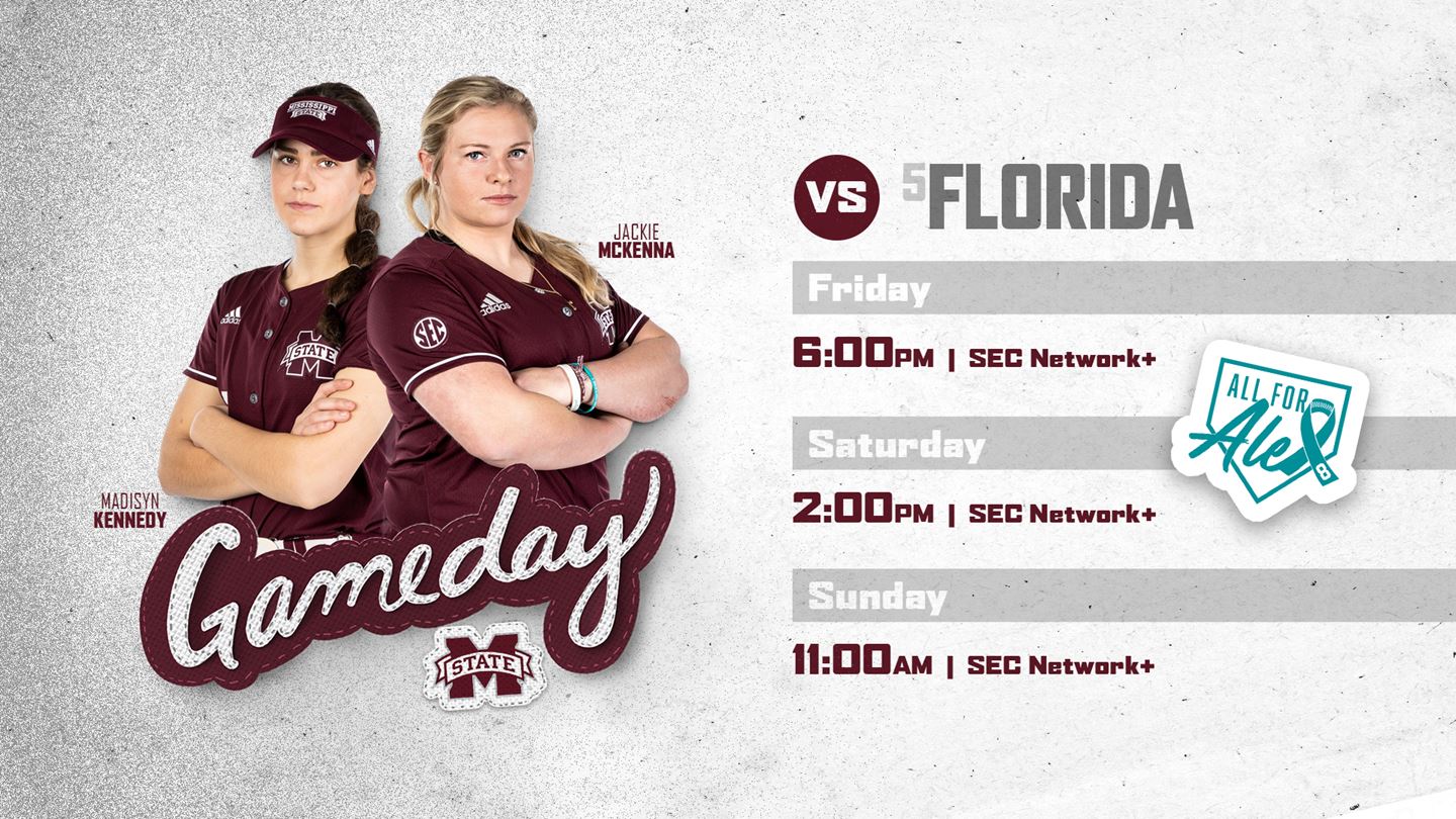 Gameday graphic with images of MSU softball players Madisyn Kennedy and Jackie McKenna