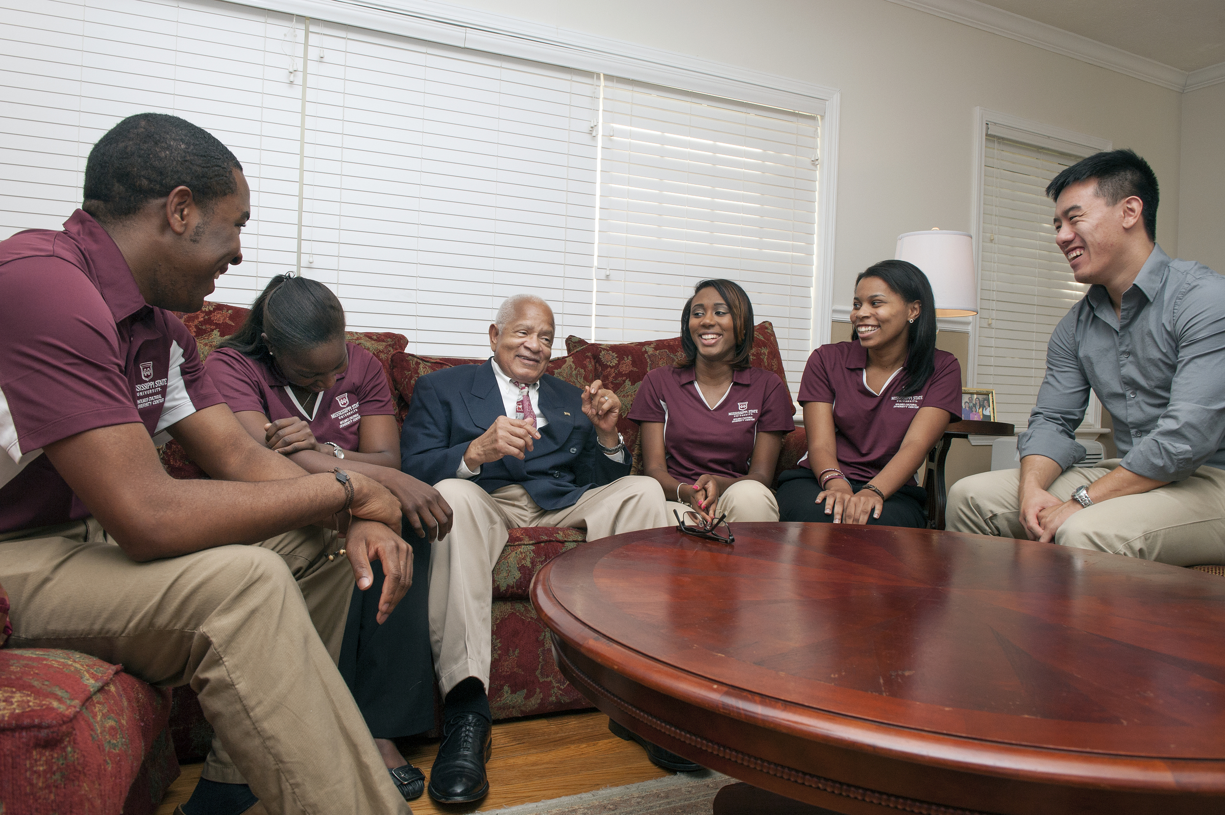 Mississippi State University's Office of Institutional Diversity and Inclusion works to promote and encourage diversity across the 137-year-old land-grant campus. Here, a group of students meet with Dr. Richard Holmes of Columbus, center, the first African American student to attend MSU in 1964. 