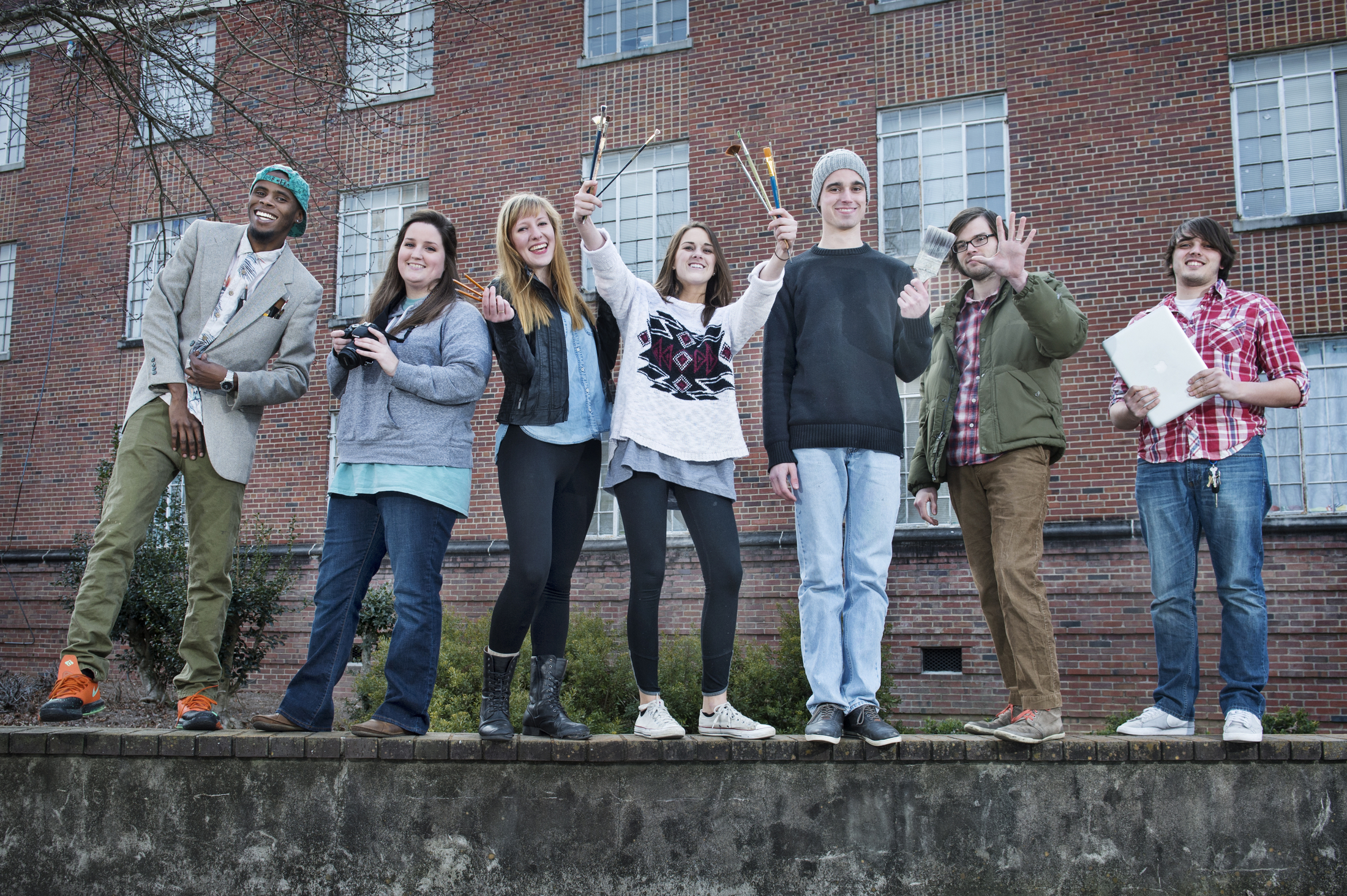 MSU winners in the 2015 state collegiate art competition include (l-r) Kierre Dawkins, Ronnie Robinson, Ellie Bailey, Lorianna Livingston, Thomas McBroom, Michael Wilkerson and Cameron McMaster.