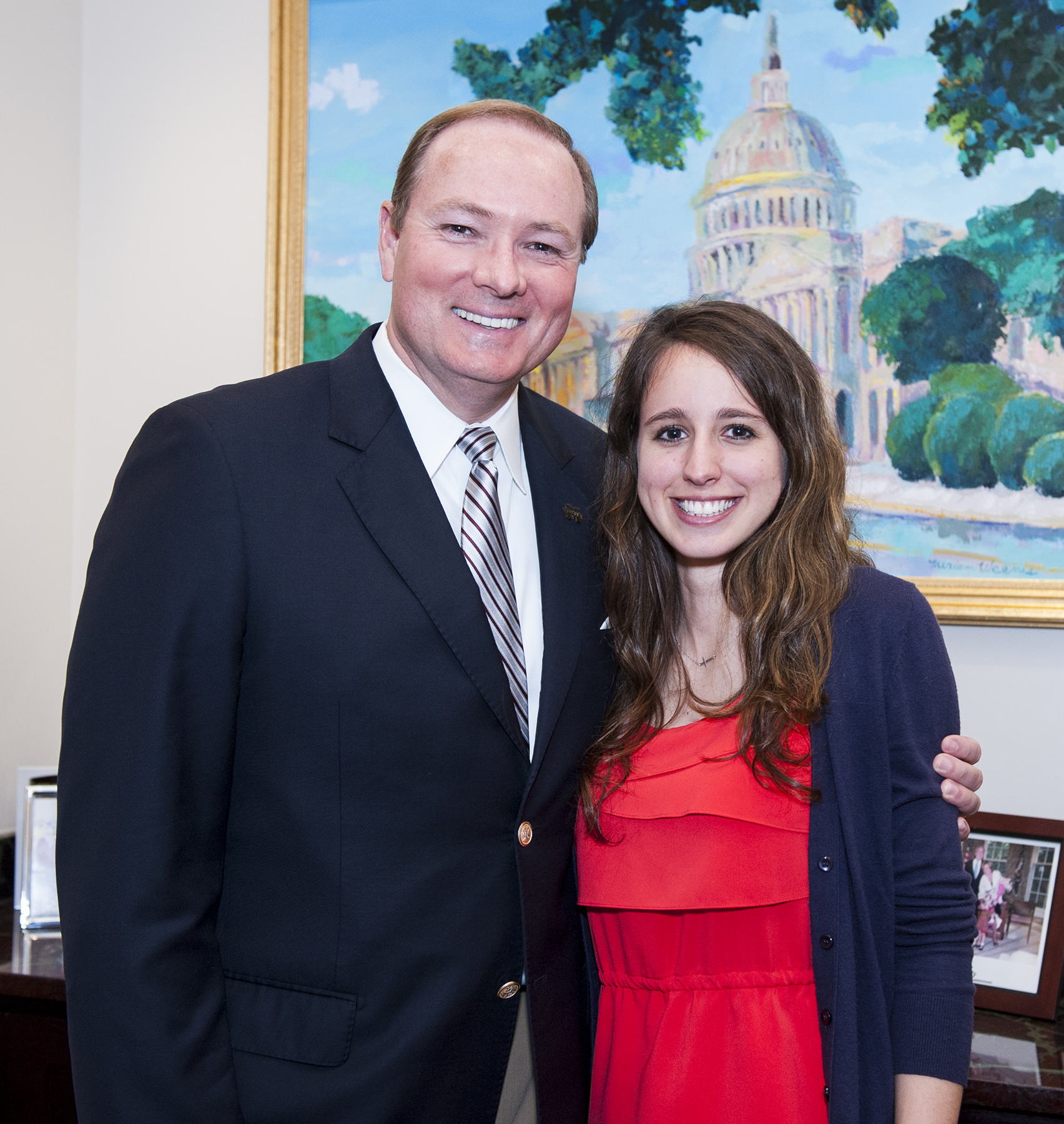 MSU President Mark E. Keenum congratulates senior political science and mathematics double-major Jamie A. Aron of Flowood, the university's newest Harry S. Truman Scholarship recipient.