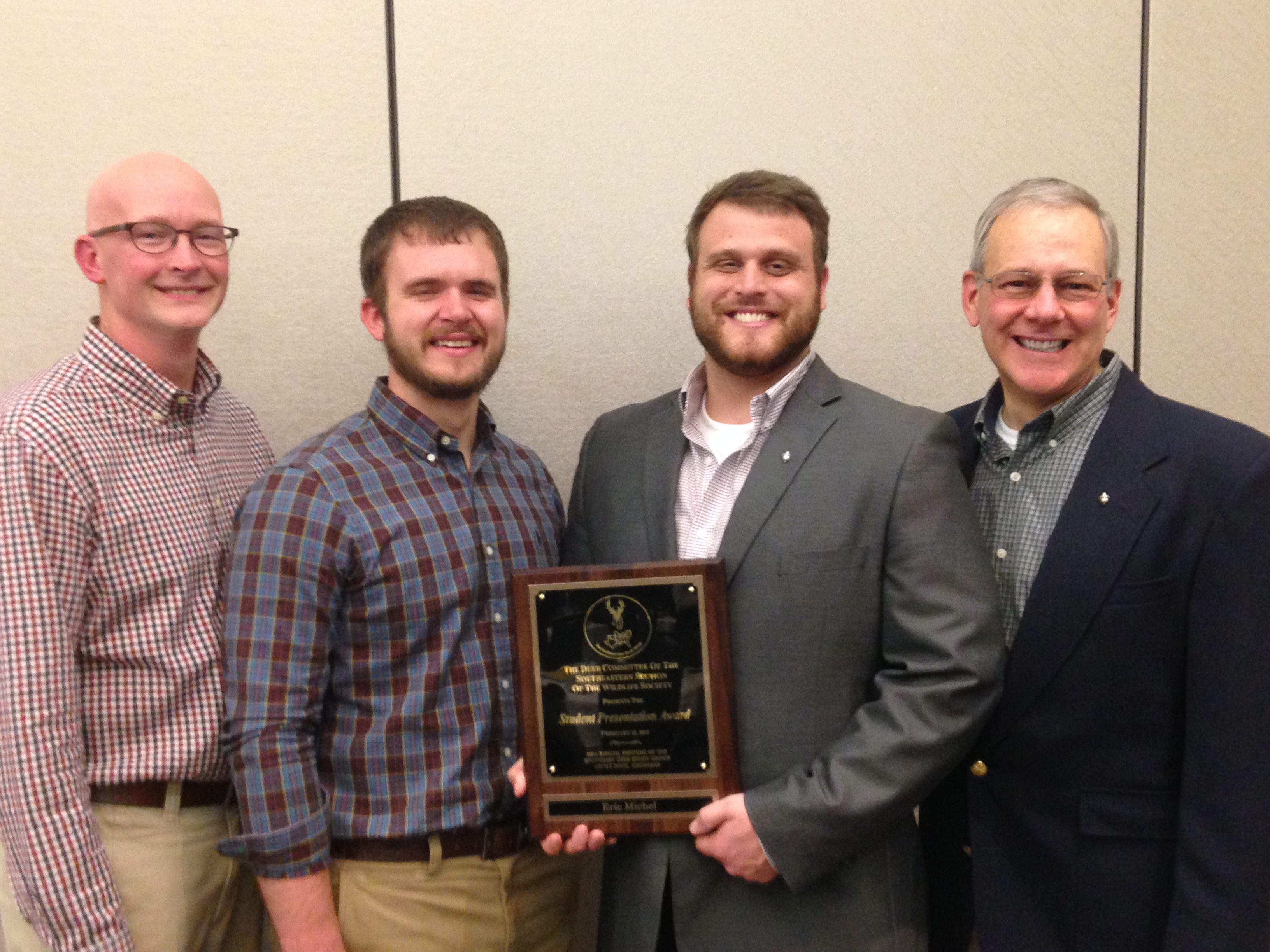 From left, Bronson Strickland, Caleb Hinton, Eric Michel and Steve Demarais at the 38th Annual Meeting of the Southeast Deer Study Group.