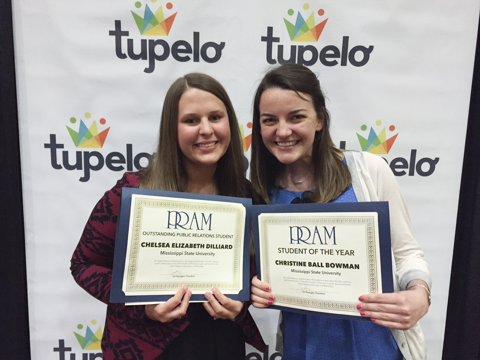 MSU seniors Chelsea E. Dilliard of Olive Branch (l) and Christine B. Bowman of Jackson won top 2015 Public Relations Association of Mississippi awards. Dillard is the state organization's outstanding public relations student of the year; Bowman, PRAM student of the year. MSU seniors Chelsea E. Dilliard of Olive Branch (l) and Christine B. Bowman of Jackson won top 2015 Public Relations Association of Mississippi awards. Dillard is the state organization's outstanding public relations student of the year; Bowman, PRAM student of the year.