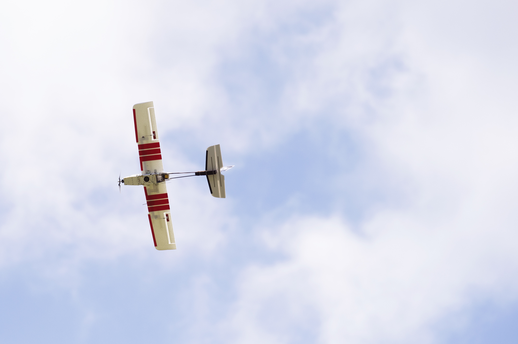 An unmanned aerial vehicle flies recently at Mississippi State University, the lead institution for the Federal Aviation Administration's new National Center of Excellence for Unmanned Aircraft Systems.