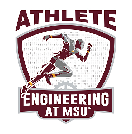 Athlete Engineering at MSU logo with Maroon runner in seal
