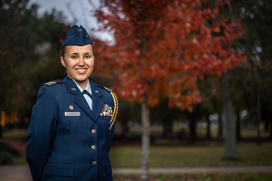 Courtney Conway of Oxford, an MSU senior mathematics major and Air Force ROTC cadet, is receiving the 2018 Armed Forces Communications and Electronics Association’s Maj. Gen. Robert Sadler, USAF, Honor Award. She also has been selected to join the Air Force Office of Special Investigations after graduation. (Photo by Logan Kirkland) 