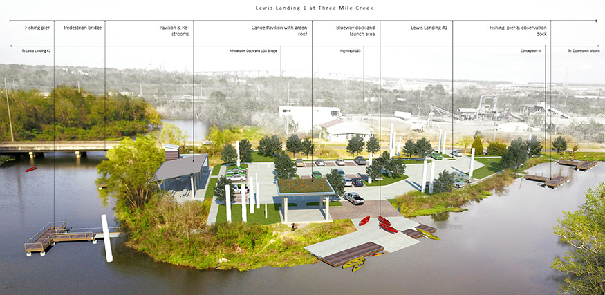 A rendering of the MSU-designed concept for a canoe launch at Lewis Landing.