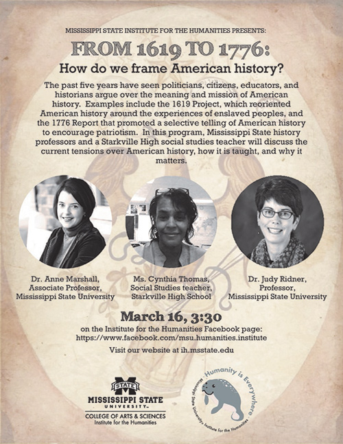 A flyer with details about the Institute for the Humanities event on March 16