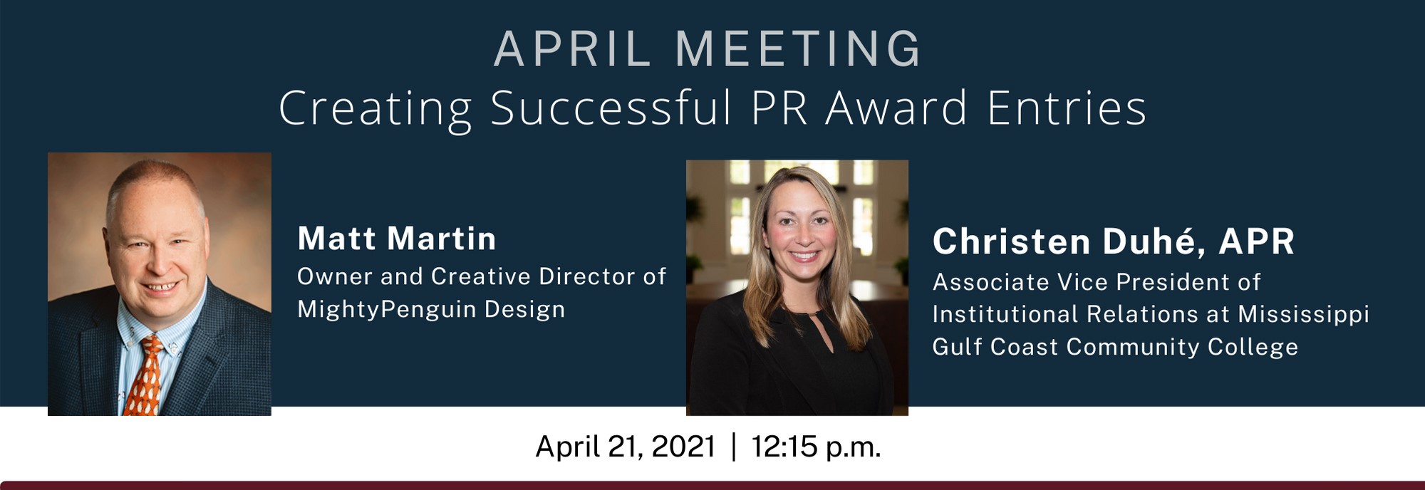 Starkville-MSU PRAM graphic for "Creating Successful PR Award Entries" meeting on April 21, 2021