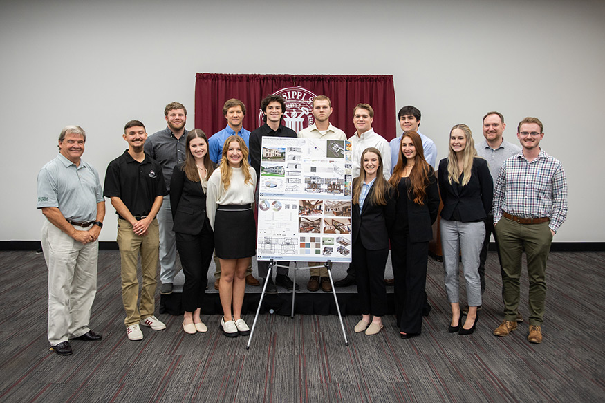 Winning team members from the recent Brasfield & Gorrie LLC Student Design Competition within MSU’s College of Architecture, Art and Design are pictured with Brasfield and Gorrie representatives. 