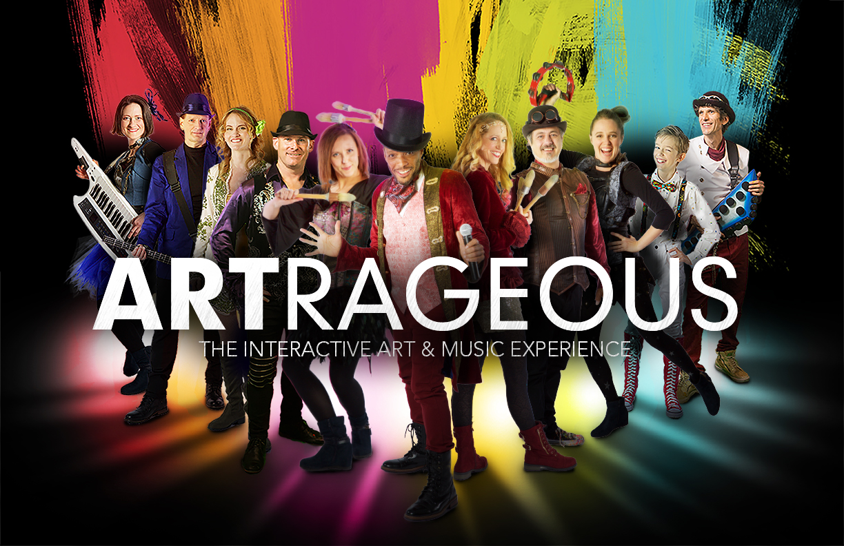 Colorful graphic promoting Artrageous's Lyceum Series performance at MSU
