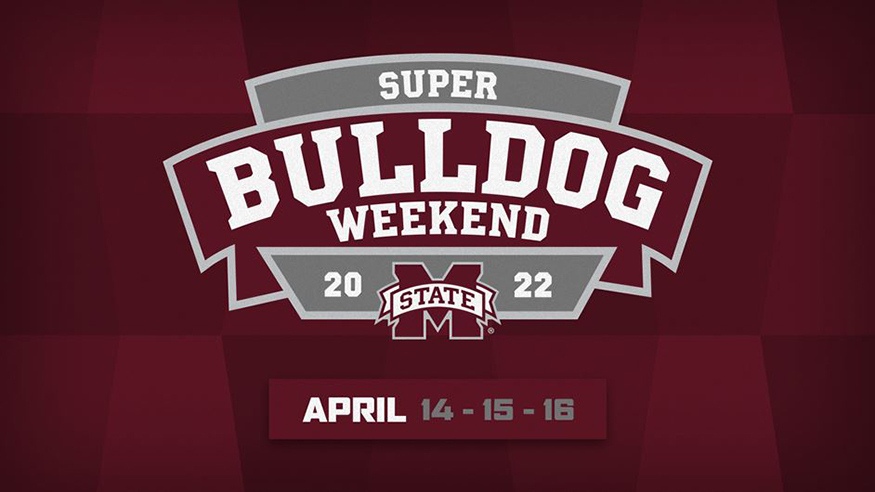 Maroon, white and gray Super Bulldog Weekend 2022 graphic