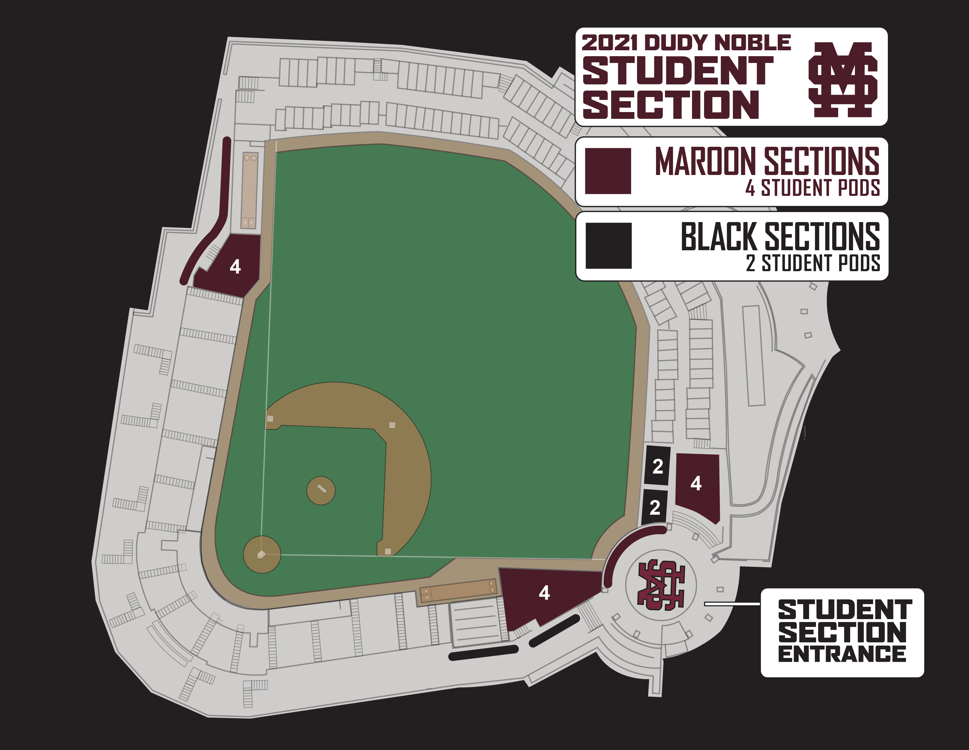 2021 Dudy Noble Field student section map