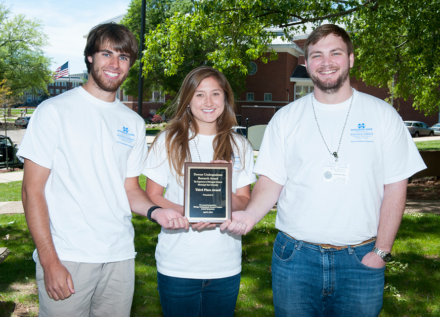 Third-place recipients Daniel McClung of Brandon, Anna Jackson of Starkville and Austin Walthall of Crestview, Florida. (Photos by Russ Houston)