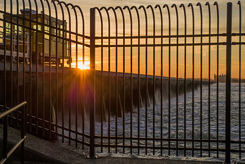 The Bonnet Carré Spillway diverts water at sunset during a high Mississippi River flood stage. (Submitted photo)