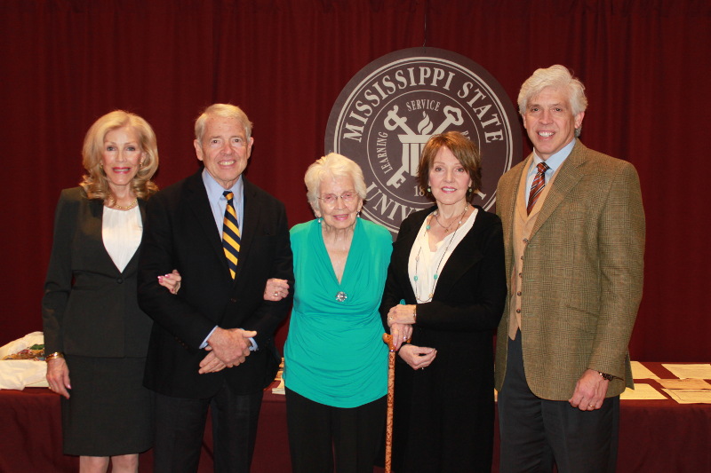 The Bridgforth family has contributed material documenting the lives and activities of numerous family members to Special Collections at MSU Libraries. Pictured left to right are Keith Horne, Stewart Bridgforth Jr., Carolyn Bridgforth, Allie Benson and Barry Bridgforth. (Photo by Isa Stratton)