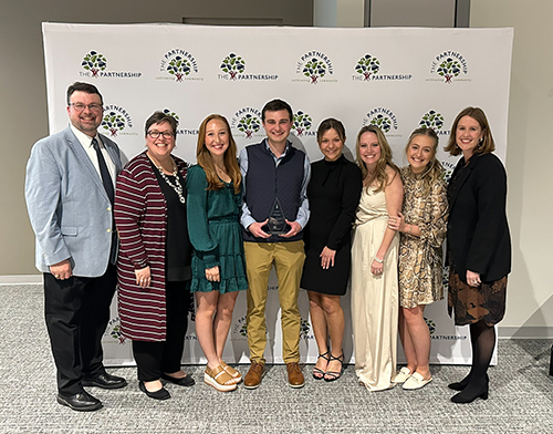 MSU student leaders and advisors for Bulldog Bash accepting the Crystal Pineapple Tourism Award 