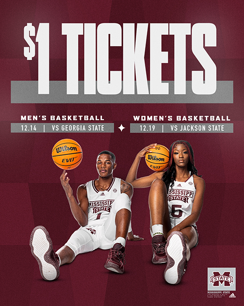 $1 Tickets graphic with images of MSU basketball players Iverson Molinar and Rickea Jackson