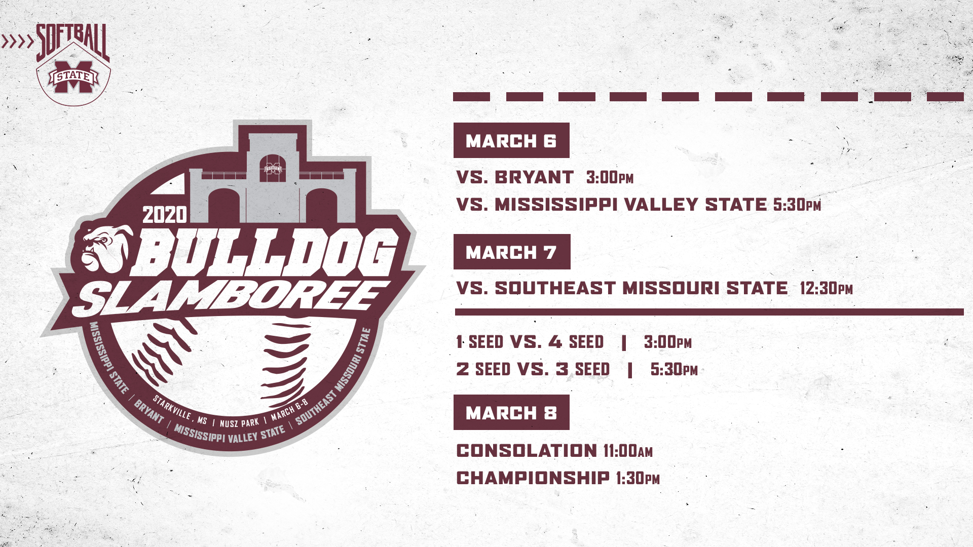 Promotional graphic for MSU Softball's Bulldog Slamboree