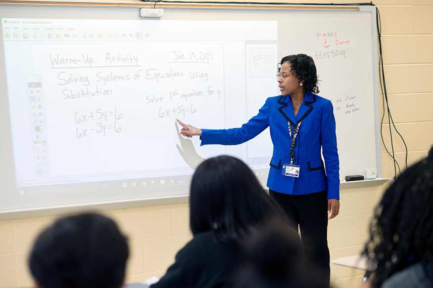 Rhonda Burrage teaches in a Meridian classroom.