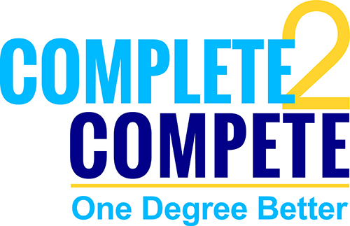 Blue, yellow and purple Complete 2 Compete One Degree Better logo