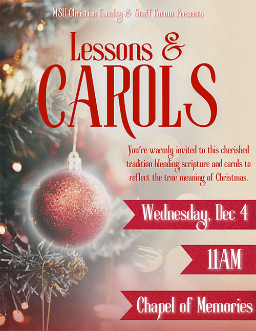 CSFS graphic for “Lessons and Carols in the Chapel” event