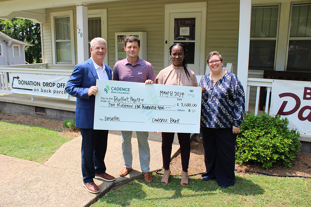 Cadence Bank representatives donate $2,500 to Bully's Pantry