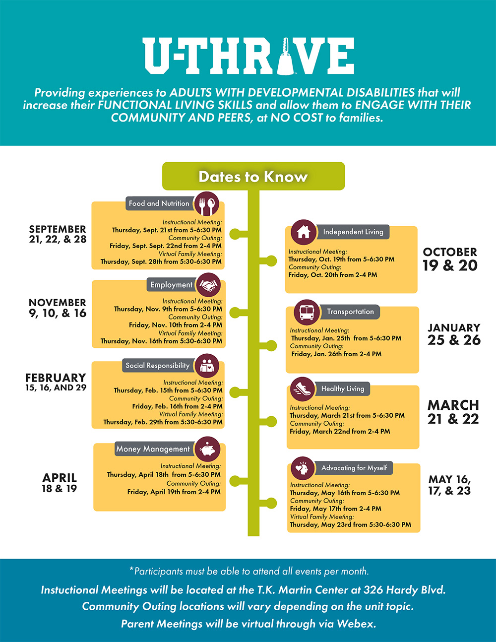 a graphic calendar for U-THRIVE activities