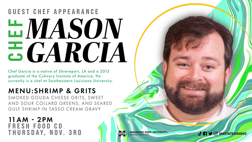 Guest Chef Mason Garcia promotional graphic