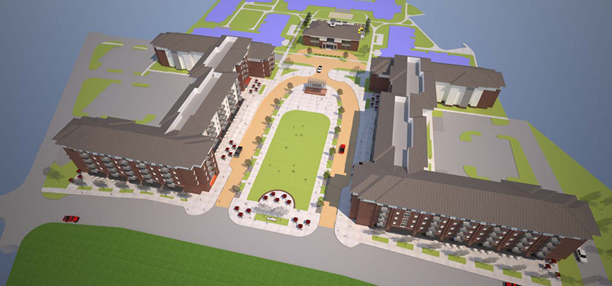 An aerial rendering of commercial and residential space planned for the College View development at Mississippi State.