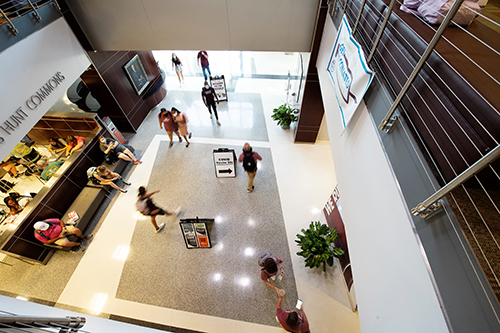 MSU students walking inside the Colvard Student Union.