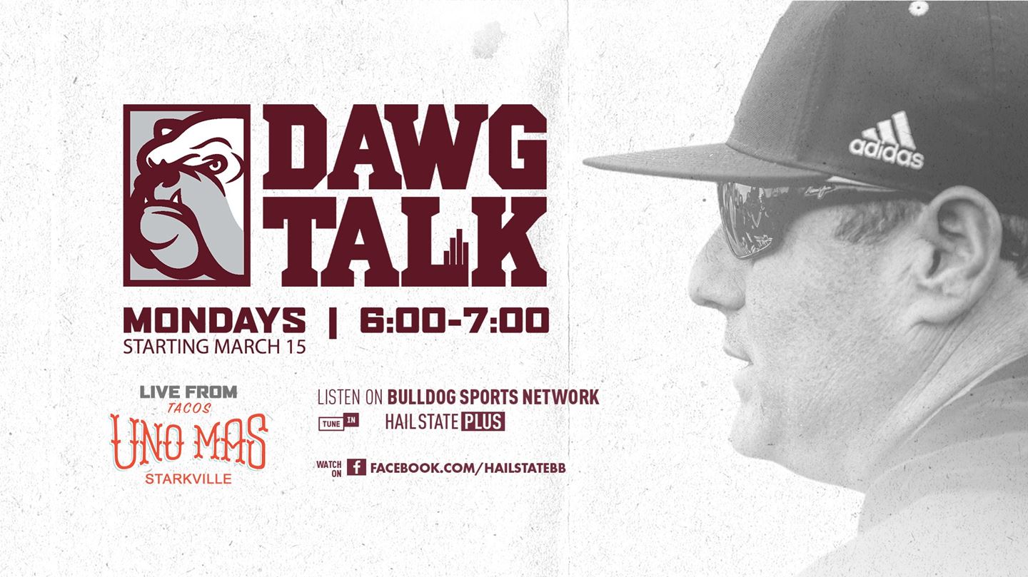 Dawg Talk graphic with an image of MSU Head Baseball Coach Chris Lemonis wearing a black Adidas hat