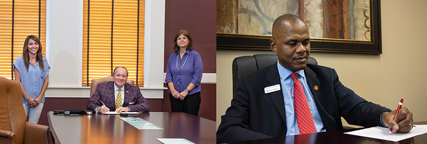 Composite image of university leaders signing an MOU