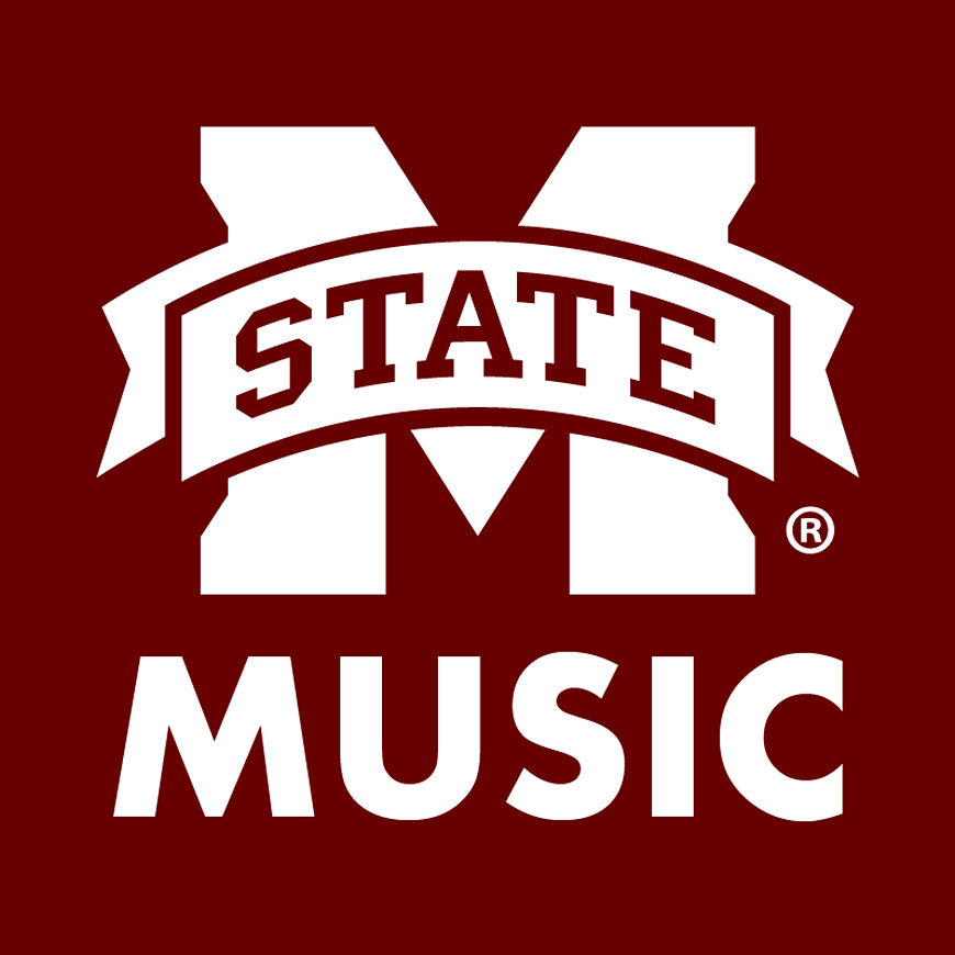M-State logo and the word “Music” in white on a maroon background